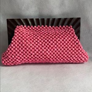 - spring summer Lovely pink wood beaded beads purse clutch Florida cruise beach